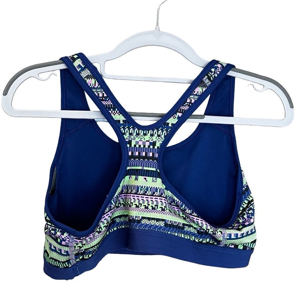Nike Navy Blue & Lime Patterned Pro Sports Bra Large - Picture 2 of 11